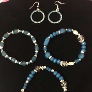 Brand new never used blue earrings and bracelets